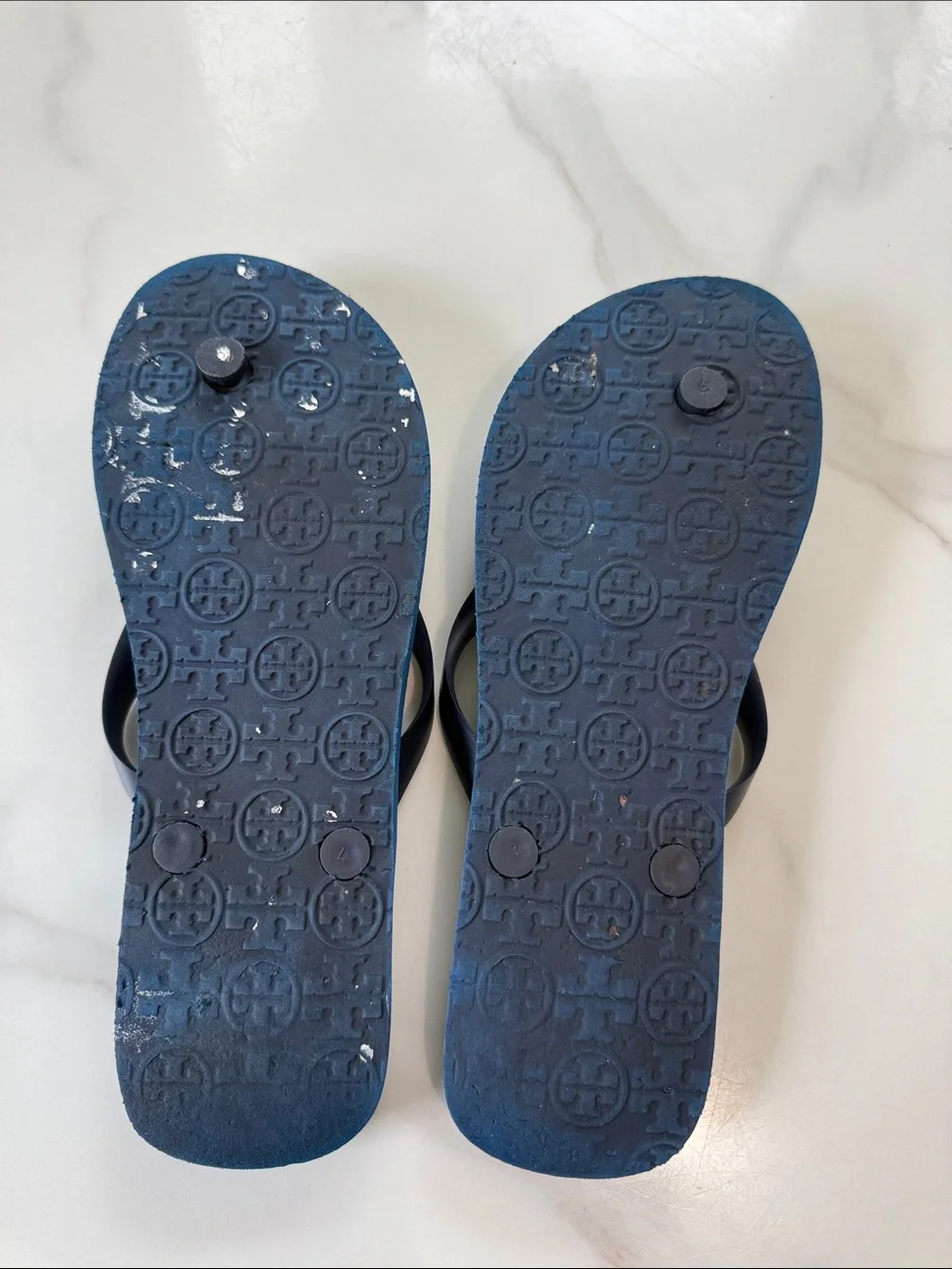 Tory Burch Kids Navy and White Check Flip Flops with Gold Logo